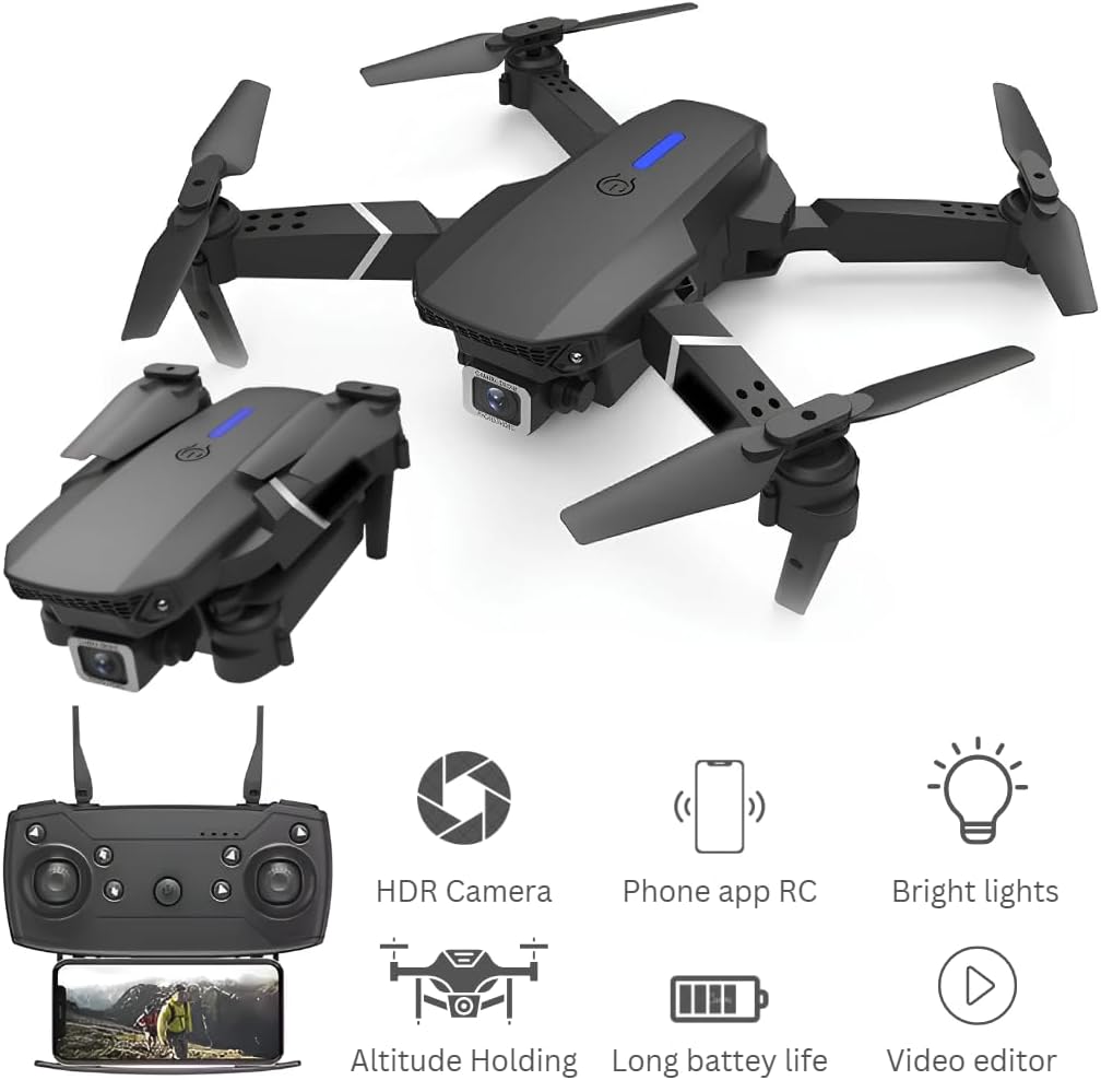 Black Foldable RC Helicopter Drone with 1080P Dual HD Camera Y4467