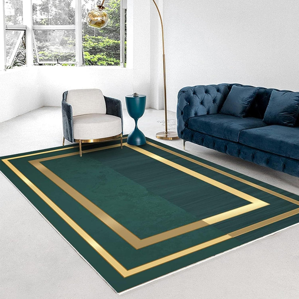 Emerald Green Gold Frame Area Rug J639