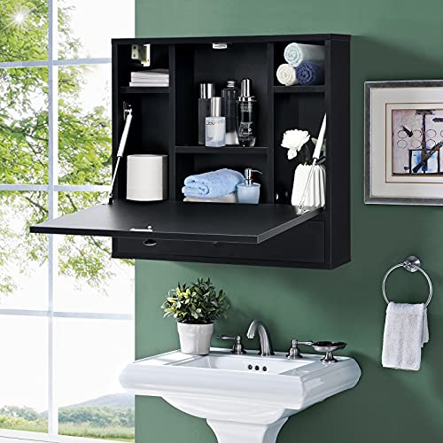 White Wall Mounted Desk with Storage Drawer and Shelves C515