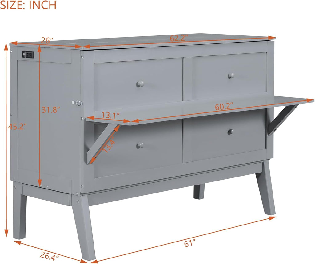 Grey Queen Murphy Bed with Desk Board and Removable Shelves E7492