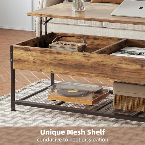 Rustic Brown Wooden Lift Top Coffee Table with Hidden Storage K580