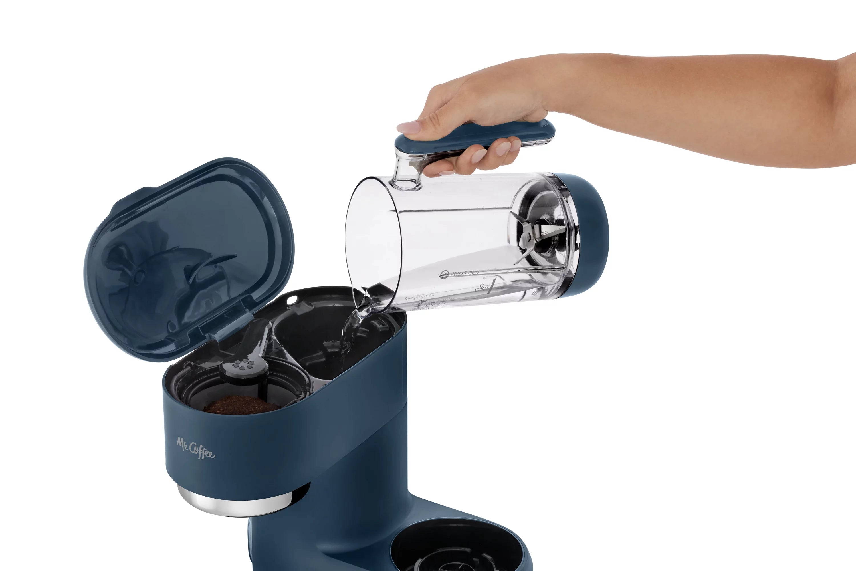Navy Blue Single Serve Coffee Maker and Blender with Reusable Tumblers and Coffee Filter U205320