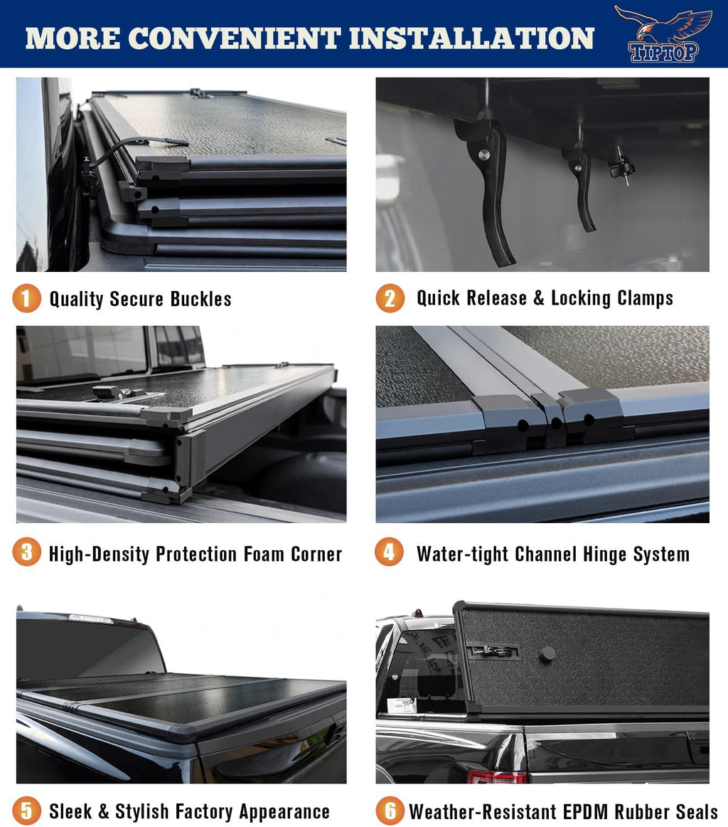 Tri-Fold Hard Tonneau Cover Truck Bed FRP for 6.6ft Bed (78.9") W357