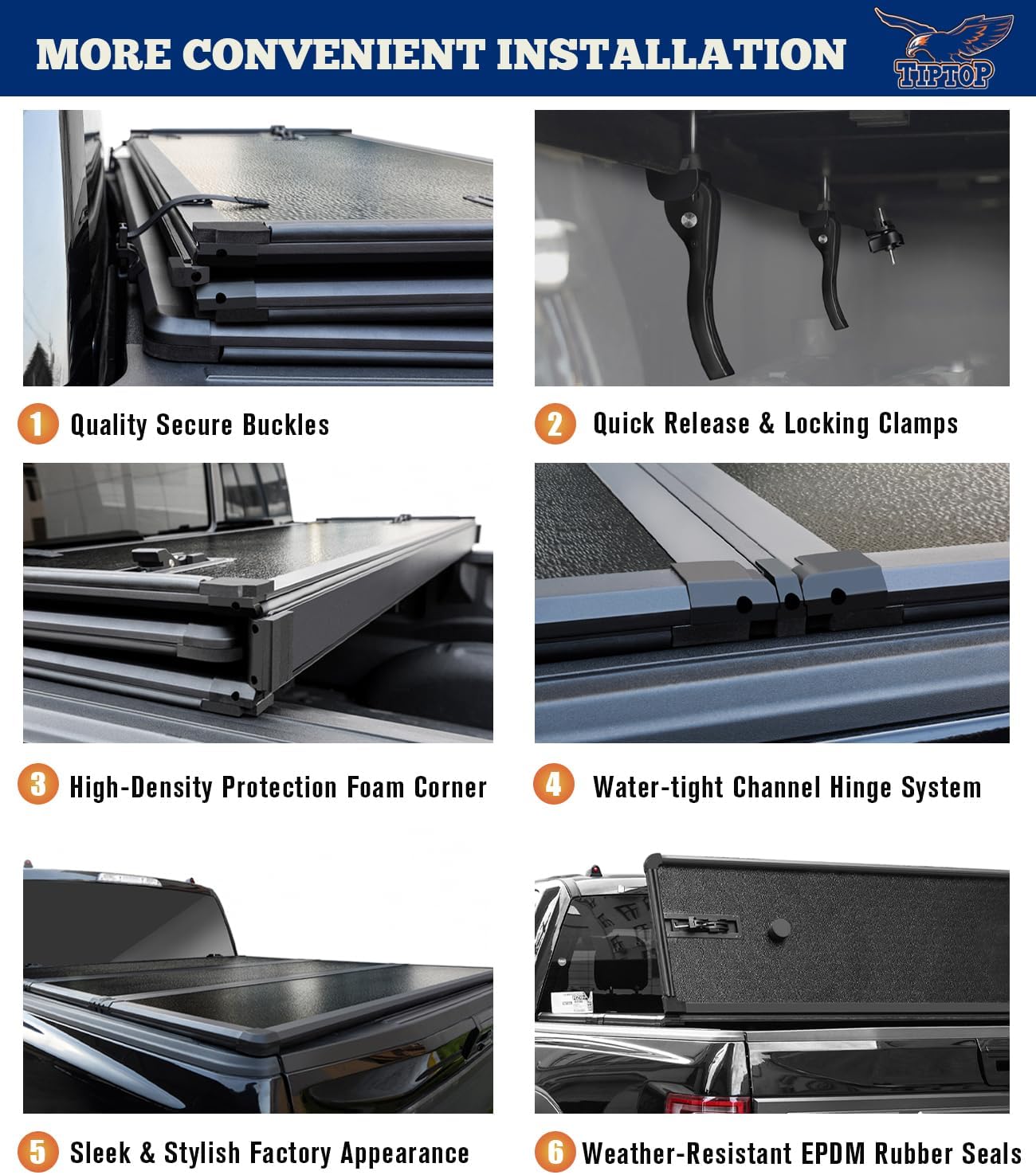 Tri-Fold Hard Tonneau Cover Truck Bed FRP for 6.6ft Bed (78.9") W357