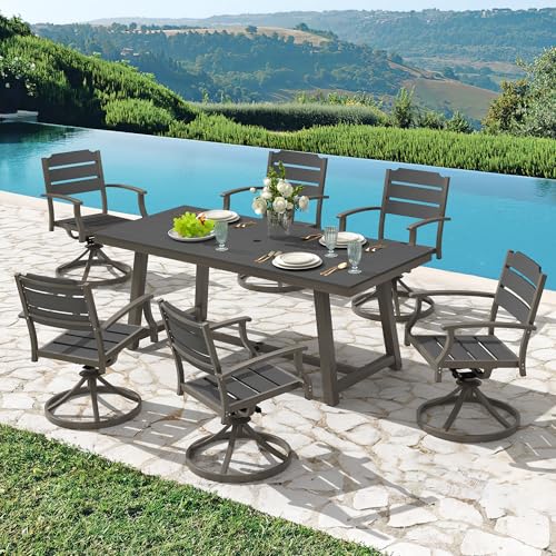 5Pcs Outdoor Patio Dining Set with Umbrella Hole, Aluminum Frame, Brown M209