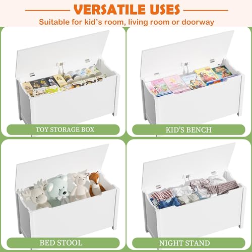 White Wooden Toy Box with Safety Hinge B23689