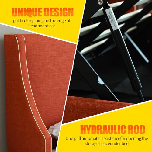 King Size Hydraulic Lift Bed with Gold Line Accents V652928