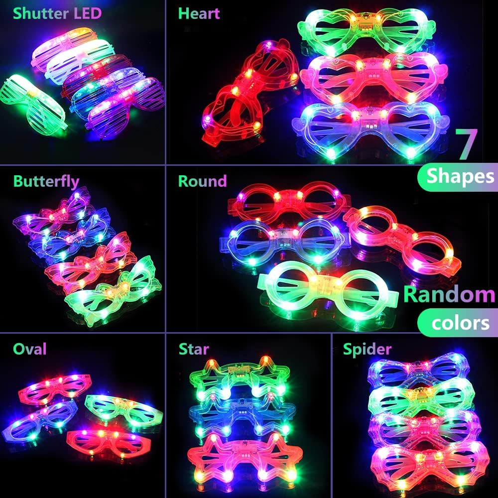 21 Pcs LED Glasses 7 shapes 6 LED Glow In The Dark Party Supplies J2342