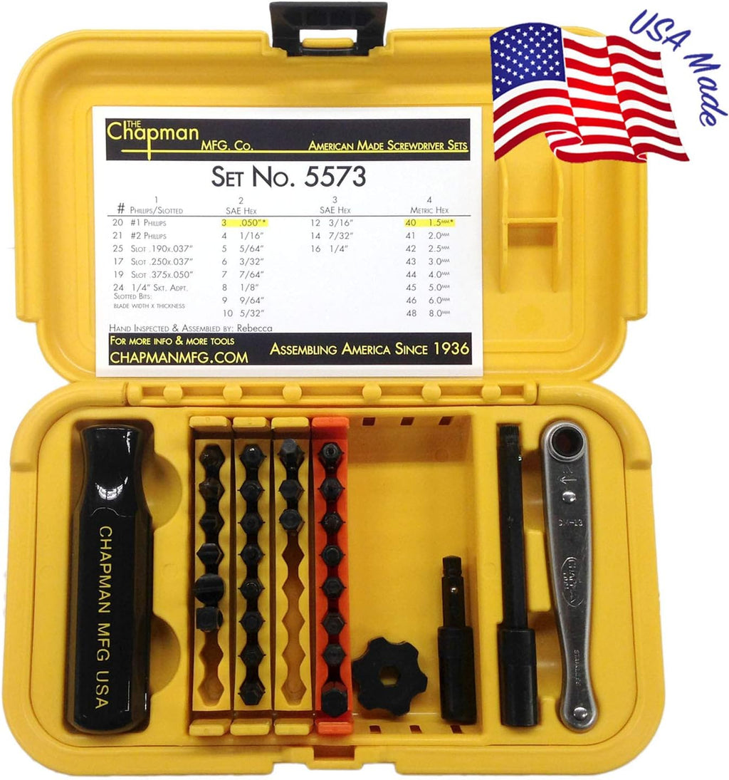24 Piece Screwdriver Set with Phillips, Hex, Slotted Bits and Mini Ratchet I744