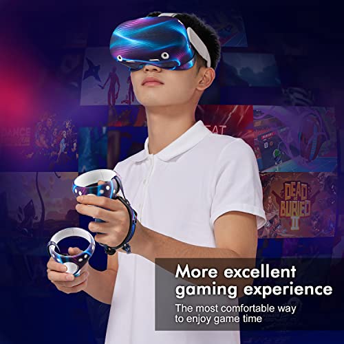 Silicone Set for Meta Quest 2 with Controller Grip Leather Cover, VR Shell Cover, Face Cover, Lens Cover and 10PCS Disposable Eye Cover N421