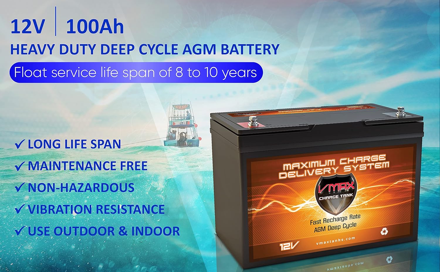 12V 100AH AGM Deep Cycle Group 27 Batteries Q591186
