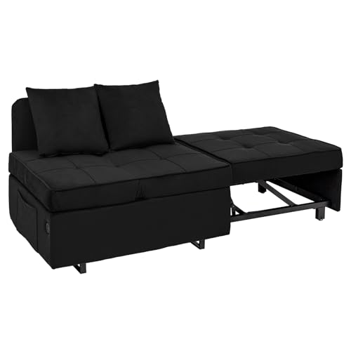 Dark Grey Velvet 4-in-1 Convertible Sofa Bed with 2 Throw Pillow R9695