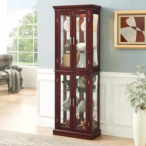Lighted Glass Curio Display Cabinet with Adjustable Shelves and Mirrored Back K802503