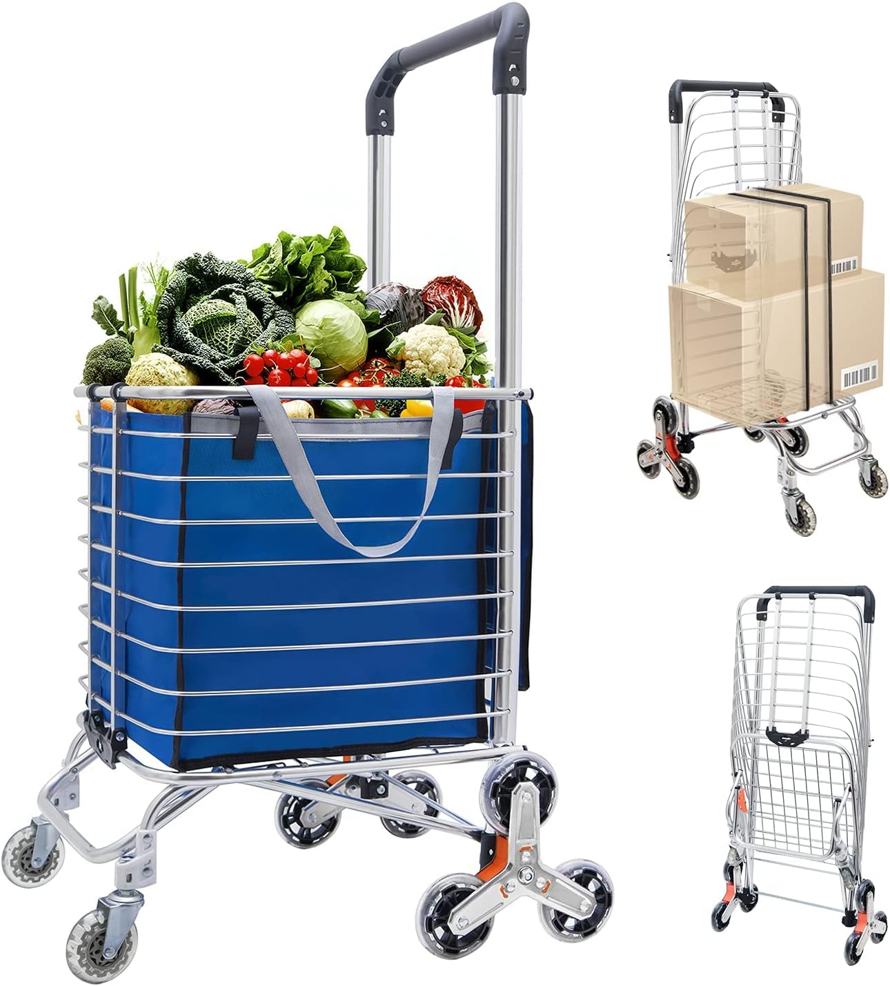 Large Heavy Duty Foldable Stair Climbing Cart with 8 Wheels, Double Handle Rolling Utility Cart (Blue) S81358