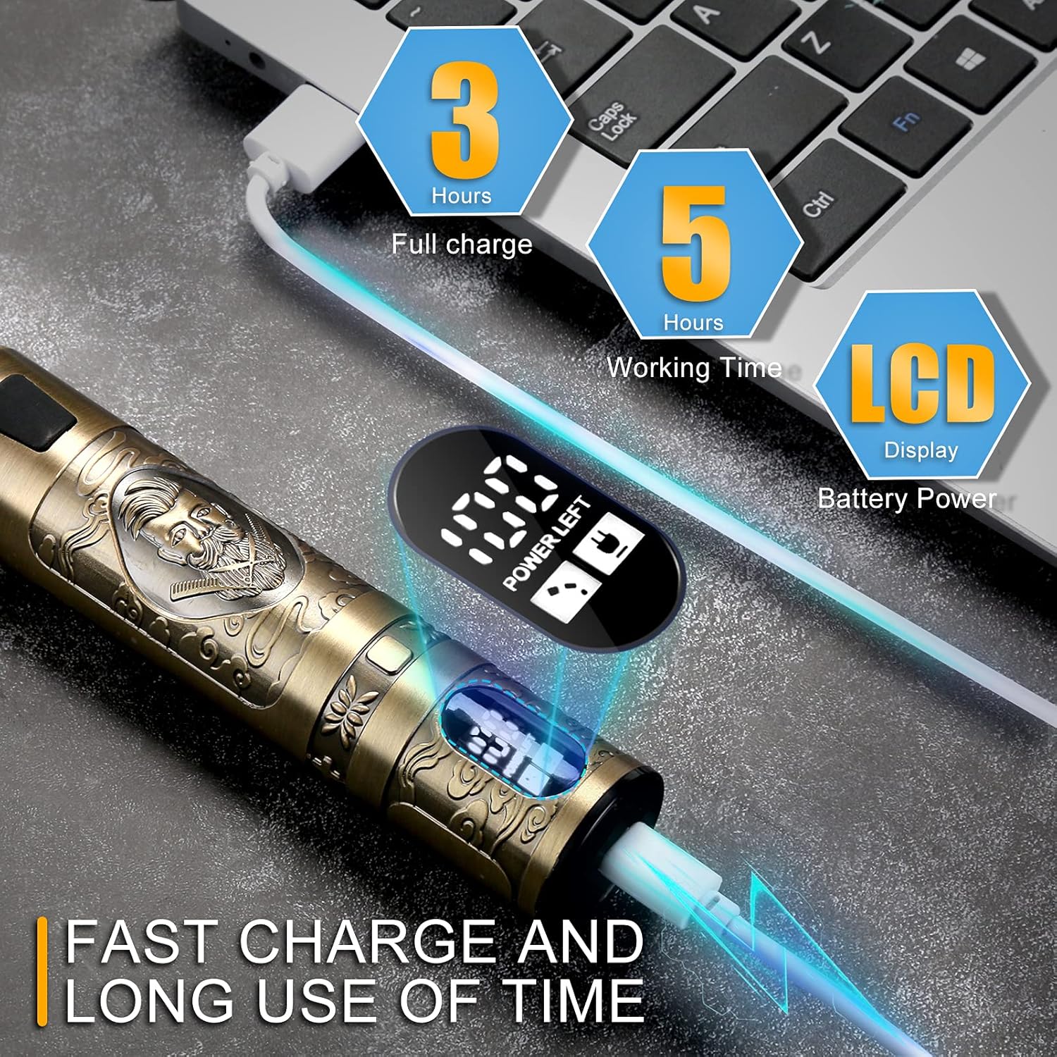 Gold Cordless Hair Clippers with LCD Display H822115