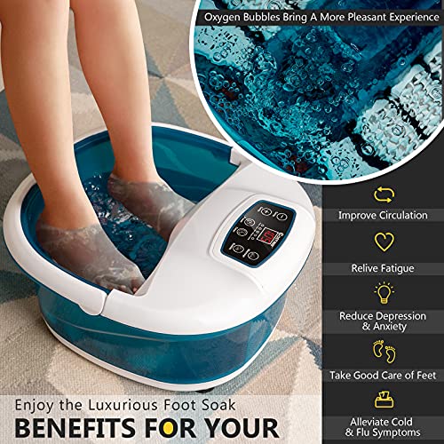 Blue Foot Spa Bath Massager with Heat Bubbles and 6 Electric Massage Rollers N616