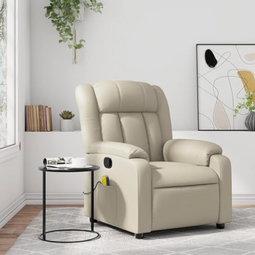 Cream Faux Leather Massage Recliner Chair R8631