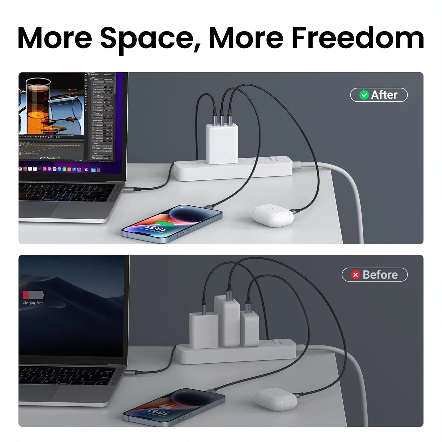 2-Pack 65W White USB C Wall Charger with 3 Ports Q689