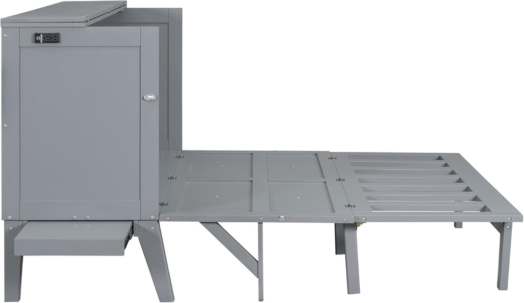 Grey Queen Murphy Bed with Desk Board and Removable Shelves E7492