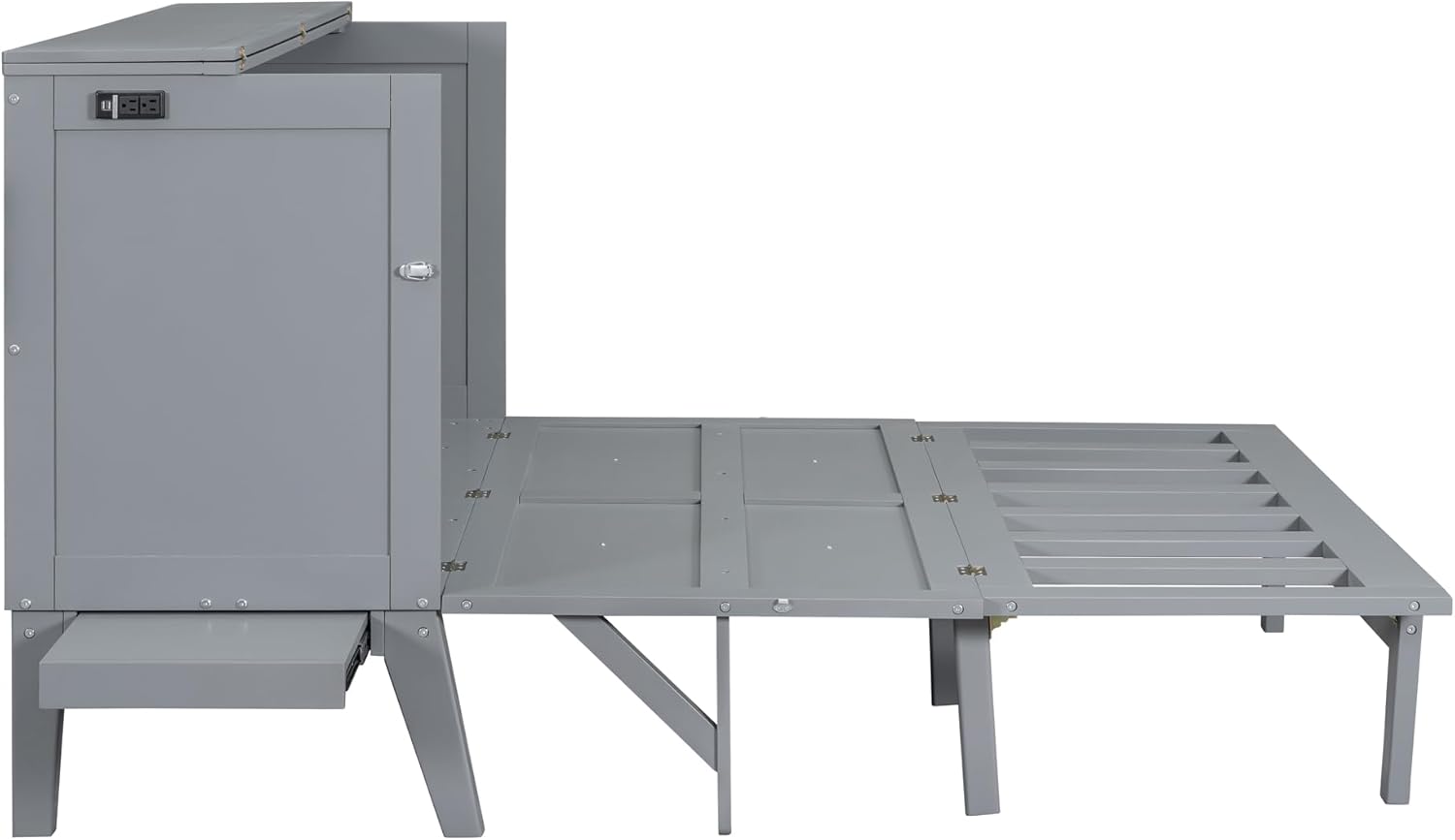 Grey Queen Murphy Bed with Desk Board and Removable Shelves E7492