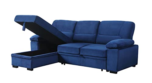 Black Grey Linen L Shaped Sleeper Sectional Sofa with Storage Chaise H5717