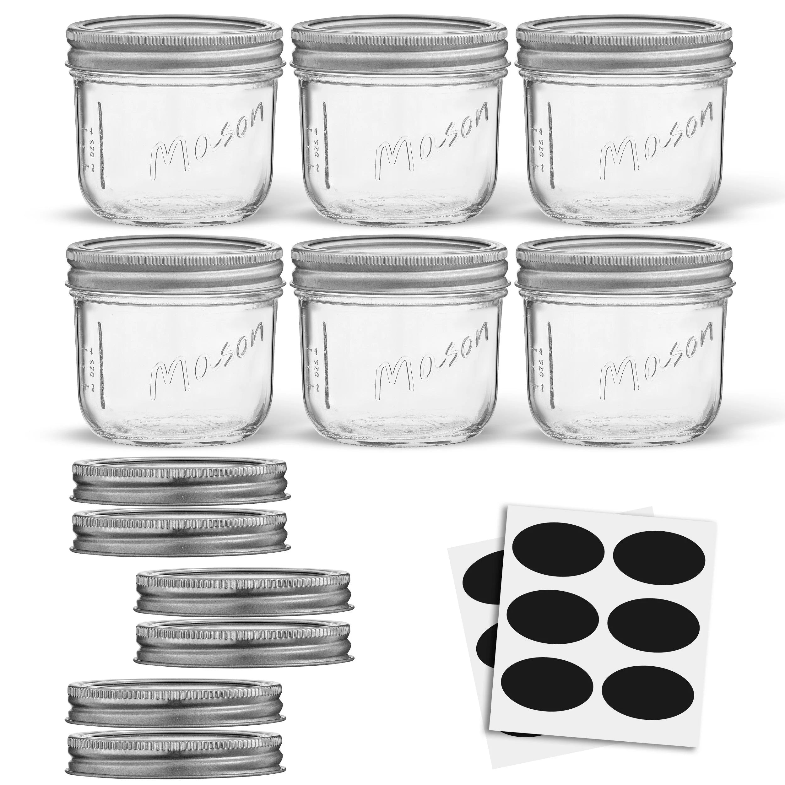 8 oz Set of 6 Glass Mason Jars with Airtight Lids B70744