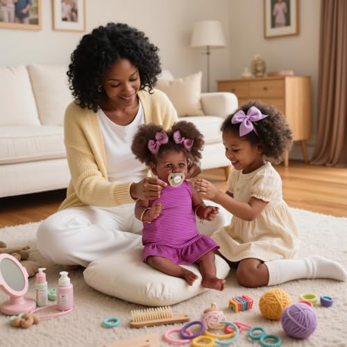 22 Inch Lifelike Soft Body Reborn Baby Doll with Taupe Eyes Caramel Skin Tone Pink Striped Skirt F761