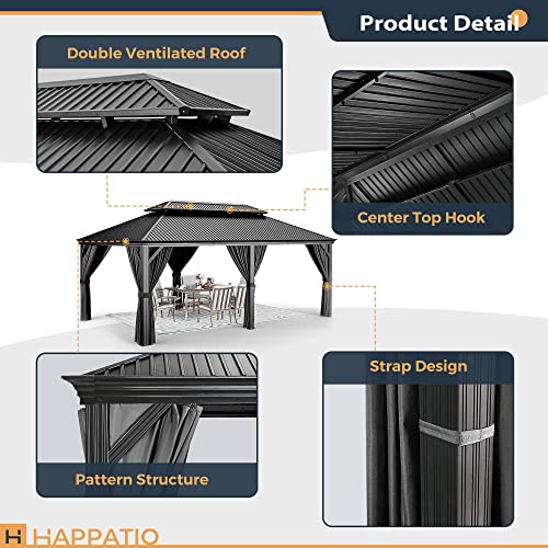 12' x 20' Galvanized Steel Aluminum Gazebo with Curtains and Netting (Gray) Y35772