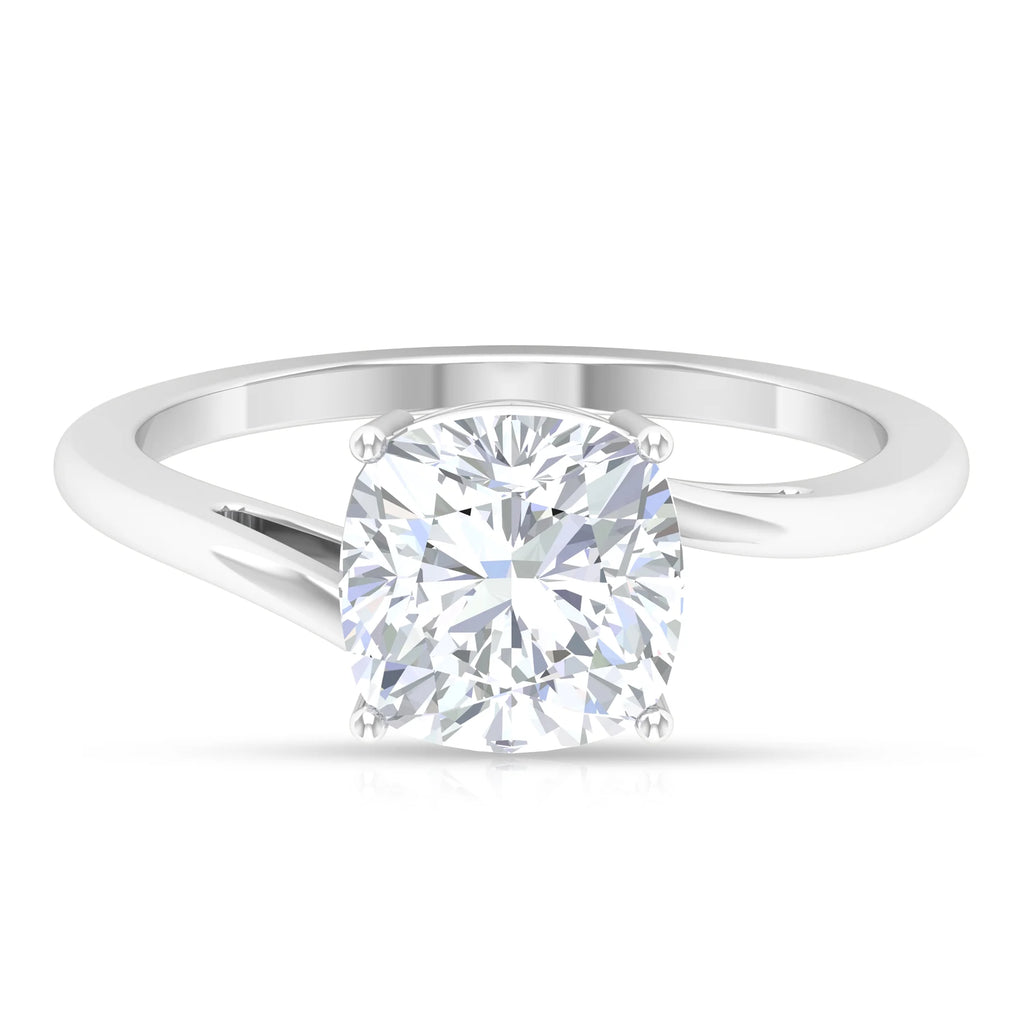 Cushion Cut Moissanite Solitaire Engagement Ring - 8 mm, 925 Sterling Silver, US 4.00 B2488