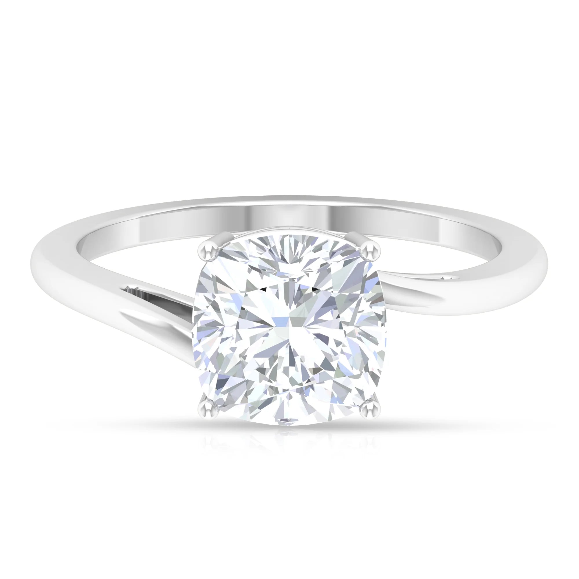 Cushion Cut Moissanite Solitaire Engagement Ring - 8 mm, 925 Sterling Silver, US 4.00 B2488