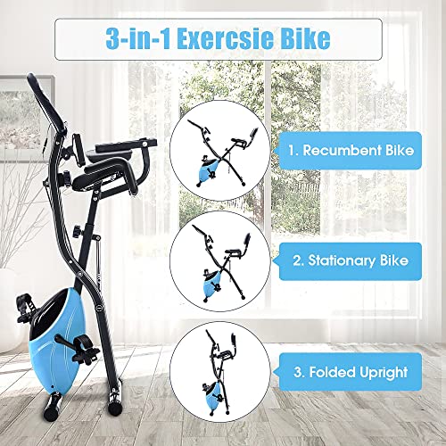2 In 1 Recumbent Exercise Bike and Upright Indoor Cycling Bike with 16 Level Magnetic Resistance H3897