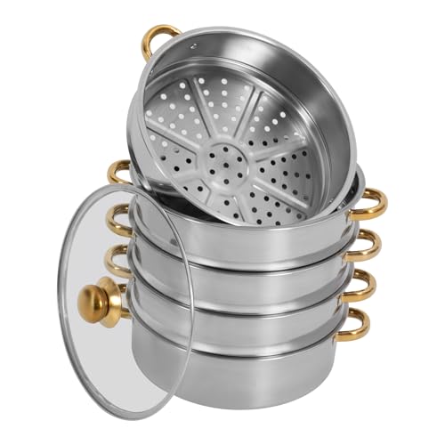 5 Tier Stainless Steel Steamer Pot with Glass Lid (28CM) N807925