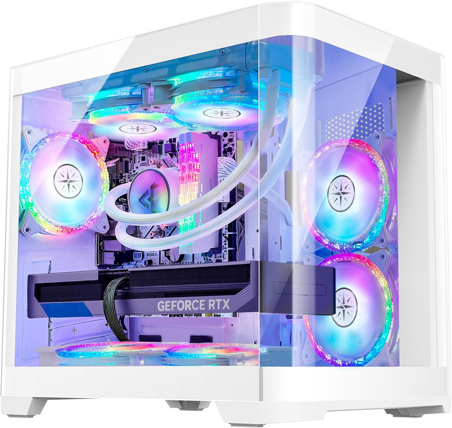 White Gaming PC Desktop - AMD Ryzen 7 5700X 8-Core 3.4GHz - RX 6500 XT 4GB - 1TB M.2 SSD - 32GB DDR4 3200MHz RAM - 240mm AIO CPU Liquid Cooler - Windows 11 Pro Computer K107