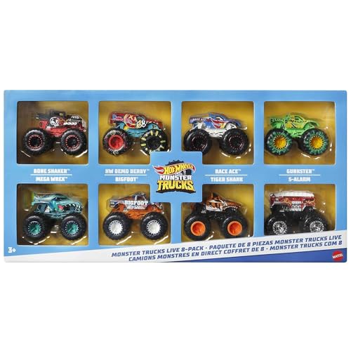 Hot Wheels Monster Trucks Live 8-Pack, 1:64 Scale Toy Monster Trucks B6345