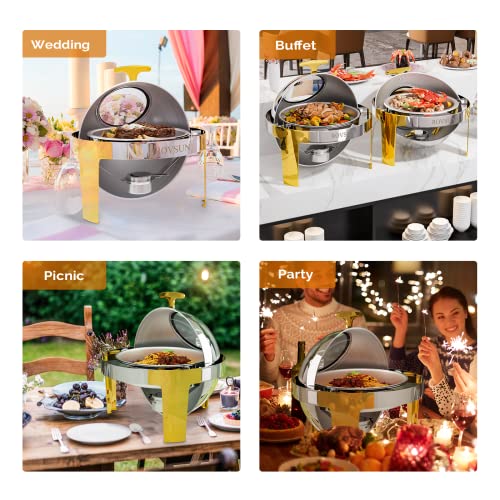 3 Packs Roll Top Stainless Steel Chafing Dish Buffet Set Gold Accent 6 Quart V154