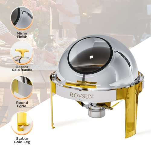 3 Packs Roll Top Stainless Steel Chafing Dish Buffet Set Gold Accent 6 Quart V154