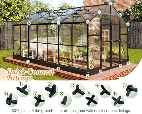 8x12 FT Polycarbonate Greenhouse with 2 Swing Doors Black E1566