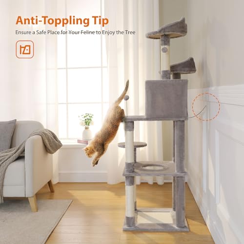 Grey Cat Tree Tower with Condo, Scratching Post X78222