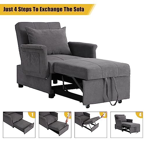 Black PU Leather Convertible Chair Sleeper Bed with Lumbar Pillow P67676