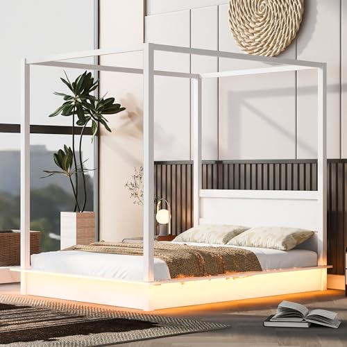 White Full Wood Canopy Bed Frame N357296