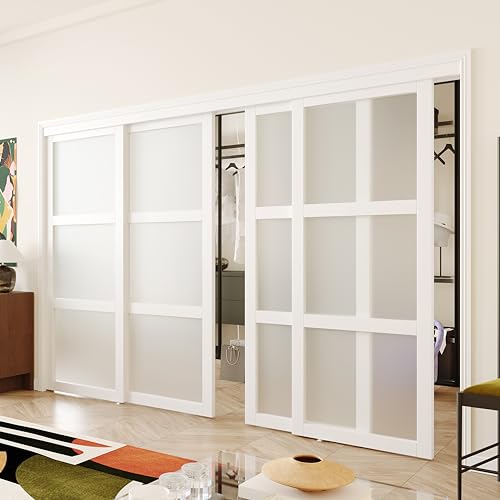 White Double Frosted Glass Sliding Closet Door, 96" × 80", MDF Z808