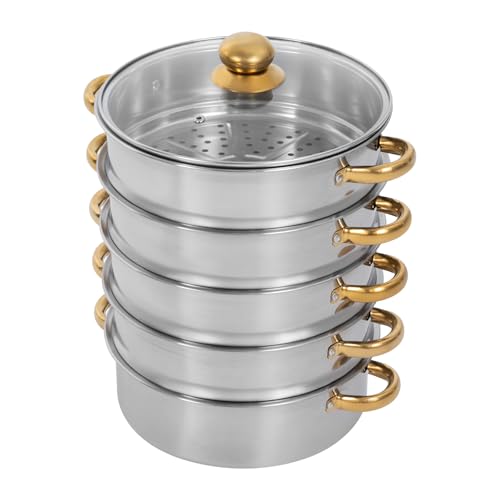 5 Tier Stainless Steel Steamer Pot with Glass Lid (28CM) N807925