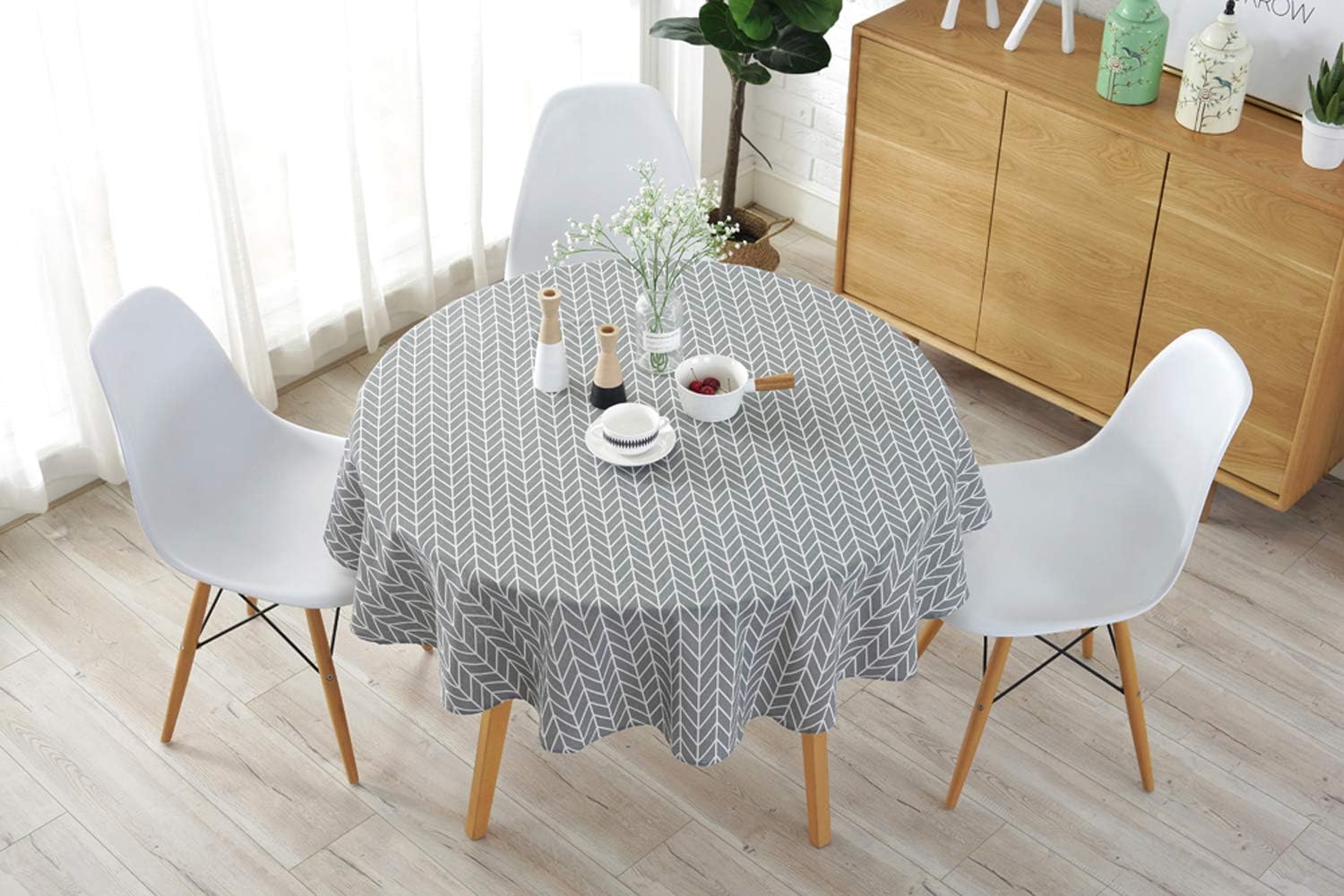 Round 60 Inch Cotton Linen Tablecloth F591