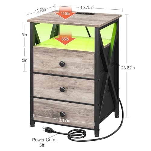 Dark Grey LED Nightstand Set 2 with Fabric Drawers M30502