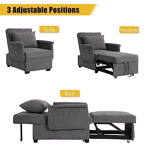 Black PU Leather Convertible Chair Sleeper Bed with Lumbar Pillow P67676
