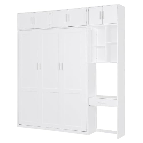 Queen Size Wood Murphy Bed with Desk and Storage Shelves W917164