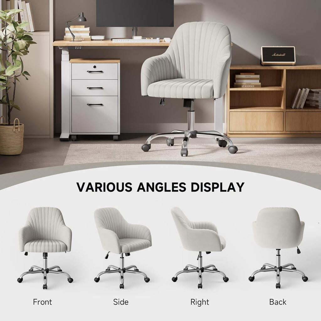 Beige Velvet Upholstered Swivel Office Chair F44616