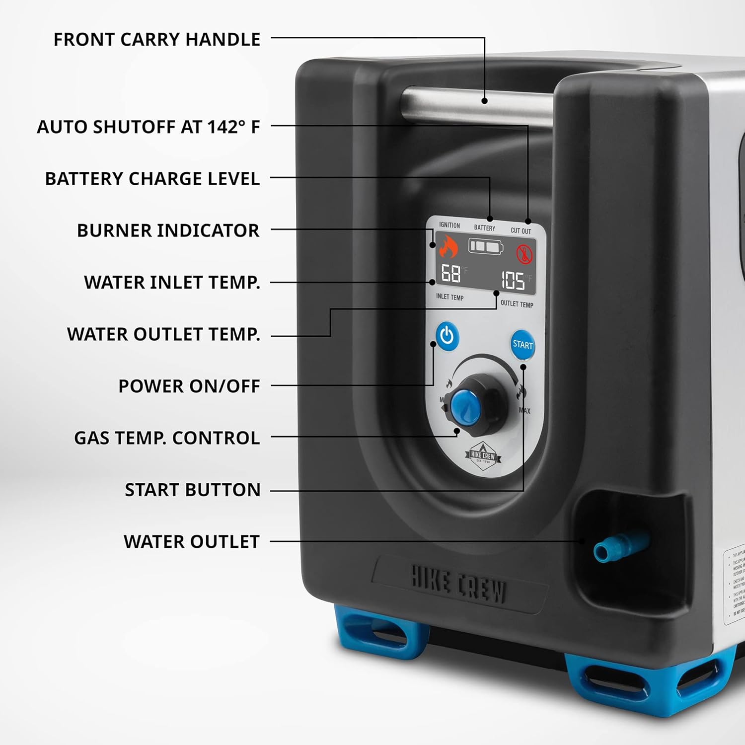 Portable Propane Water Heater & Shower Pump with Built-in Battery, Compact Outdoor System with Carry Case W970