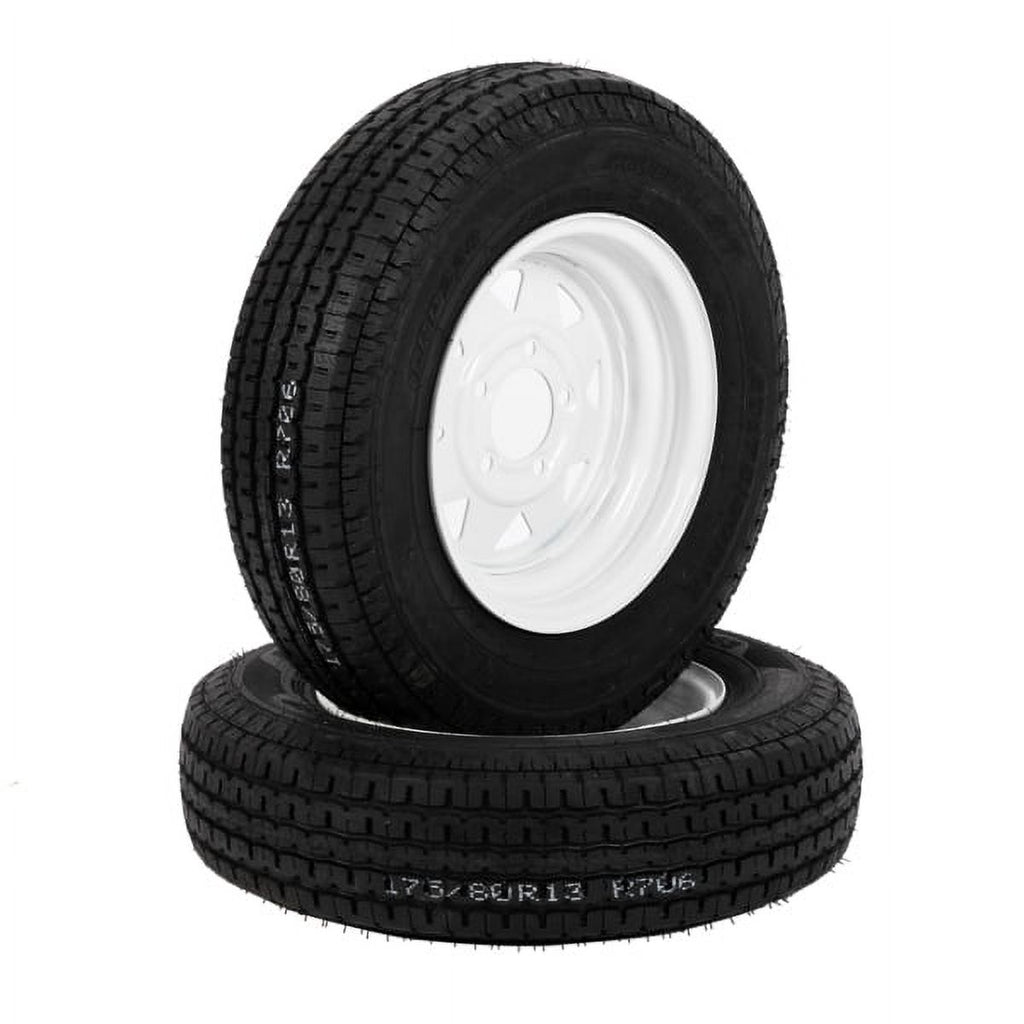 2-Pk Trailer Tire & Rim ST175/80R13 13" Load C 5 Lug White Spoke E17308