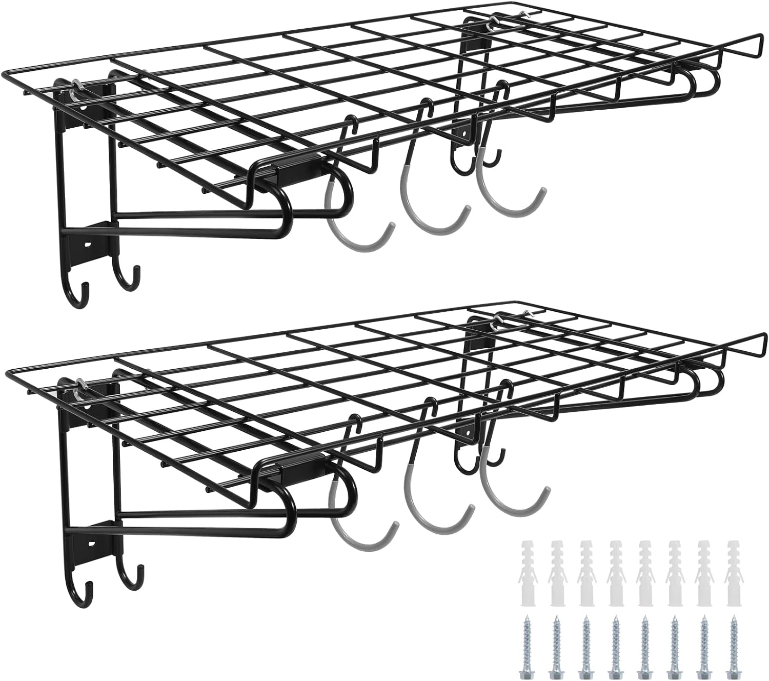 2-Pack Black Garage Wall Shelving with 6 Bike Hooks F53946